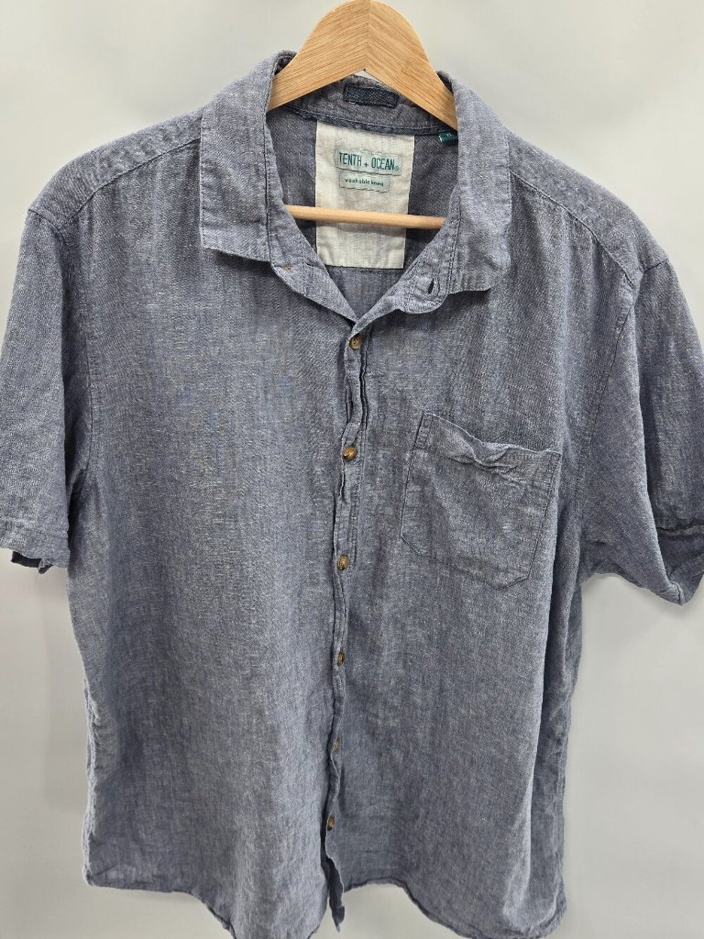 Tenth + Ocean Blue Washable Linen/Cotton Blend Men's Short Sleeve Button Down XL